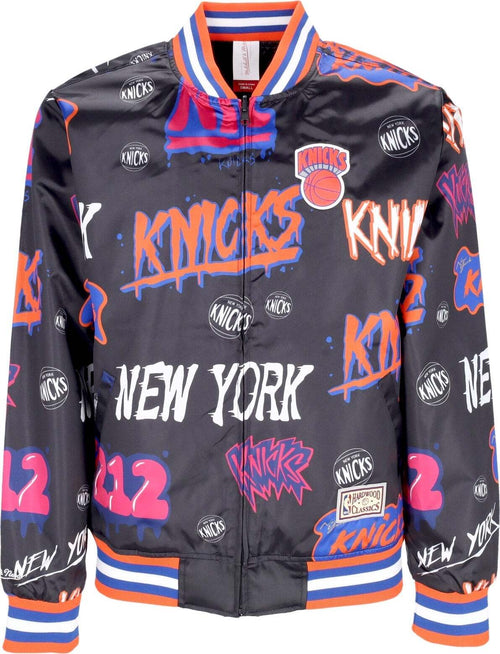 MITCHELL-&-NESS-Giubbotto-Bomber-Uomo-Nba-Slap-Sticker-Reversible-Jacket-Hardwood-Classics-Neykni-Black-da-uomo