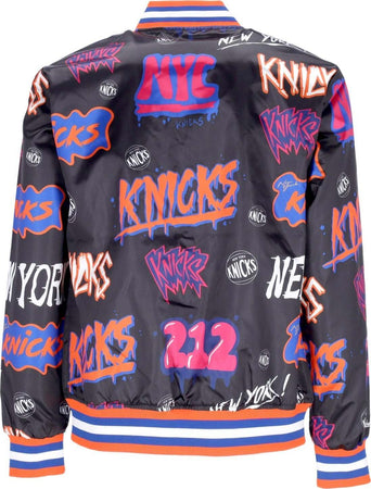 MITCHELL-&amp;-NESS-Giubbotto-Bomber-Uomo-Nba-Slap-Sticker-Reversible-Jacket-Hardwood-Classics-Neykni-Black-da-uomo