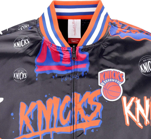 MITCHELL-&amp;-NESS-Giubbotto-Bomber-Uomo-Nba-Slap-Sticker-Reversible-Jacket-Hardwood-Classics-Neykni-Black-da-uomo
