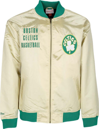 MITCHELL-&amp;-NESS-Giubbotto-Bomber-Uomo-Nba-Team-Og-2.0-Lightweight-Satin-Jacket-Vintage-Logo-Boscel-Gold-da-uomo