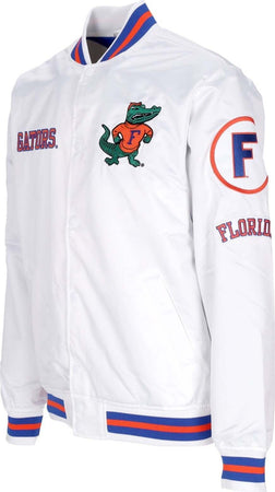 MITCHELL-&amp;-NESS-Giubbotto-Bomber-Uomo-Ncaa-Hometown-Lw-Satin-Jacket-Flogat-White-da-uomo