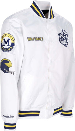 MITCHELL-&amp;-NESS-Giubbotto-Bomber-Uomo-Ncaa-Hometown-Lw-Satin-Jacket-Micwol-White-da-uomo