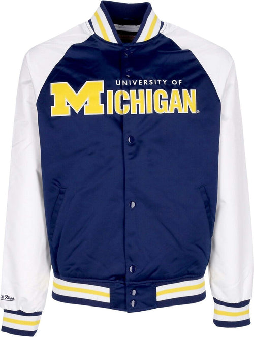 MITCHELL-&-NESS-Giubbotto-Bomber-Uomo-Ncaa-Primetime-Lw-Satin-Jacket-Micwol-Navy-da-uomo