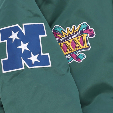 MITCHELL-&amp;-NESS-Giubbotto-Bomber-Uomo-Nfl-Heavyweight-Satin-Jacket-Grepac-Original-Team-Colors-da-uomo