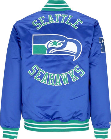 MITCHELL-&amp;-NESS-Giubbotto-Bomber-Uomo-Nfl-Heavyweight-Satin-Jacket-Seasea-Original-Team-Colors-da-uomo