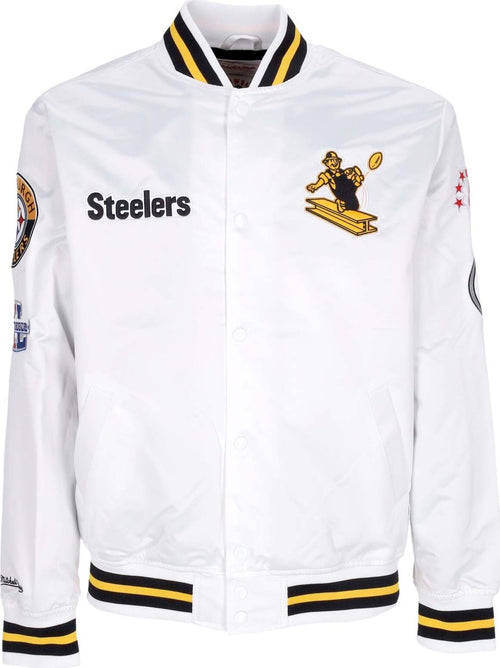 MITCHELL-&-NESS-Giubbotto-Bomber-Uomo-Nfl-Hometown-Lw-Satin-Jacket-Pitste-White-da-uomo