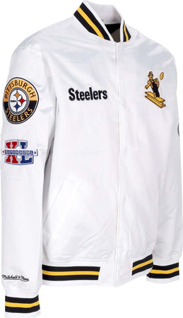 MITCHELL-&amp;-NESS-Giubbotto-Bomber-Uomo-Nfl-Hometown-Lw-Satin-Jacket-Pitste-White-da-uomo