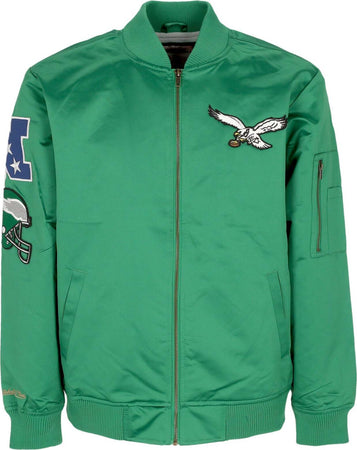 MITCHELL-&amp;-NESS-Giubbotto-Bomber-Uomo-Nfl-Lightweight-Satin-Bomber-Phieag-Original-Team-Colors-da-uomo