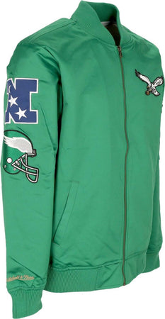 MITCHELL-&amp;-NESS-Giubbotto-Bomber-Uomo-Nfl-Lightweight-Satin-Bomber-Phieag-Original-Team-Colors-da-uomo