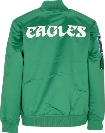 MITCHELL-&amp;-NESS-Giubbotto-Bomber-Uomo-Nfl-Lightweight-Satin-Bomber-Phieag-Original-Team-Colors-da-uomo