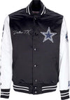 MITCHELL-&-NESS-Giubbotto-Bomber-Uomo-Nfl-Team-Origins-Varsity-Satin-Jacket-Dalcow-Black/white-da-uomo