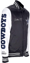 MITCHELL-&-NESS-Giubbotto-Bomber-Uomo-Nfl-Team-Origins-Varsity-Satin-Jacket-Dalcow-Black/white-da-uomo