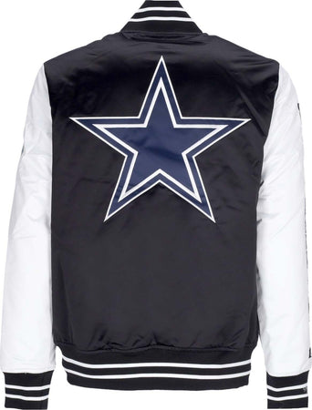 MITCHELL-&amp;-NESS-Giubbotto-Bomber-Uomo-Nfl-Team-Origins-Varsity-Satin-Jacket-Dalcow-Black/white-da-uomo