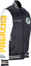 MITCHELL-&-NESS-Giubbotto-Bomber-Uomo-Nfl-Team-Origins-Varsity-Satin-Jacket-Grepac-Black/white-da-uomo