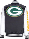 MITCHELL-&-NESS-Giubbotto-Bomber-Uomo-Nfl-Team-Origins-Varsity-Satin-Jacket-Grepac-Black/white-da-uomo