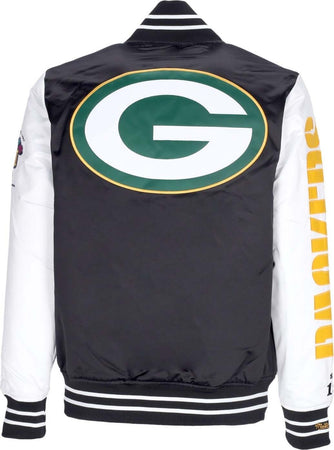 MITCHELL-&amp;-NESS-Giubbotto-Bomber-Uomo-Nfl-Team-Origins-Varsity-Satin-Jacket-Grepac-Black/white-da-uomo