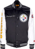 MITCHELL-&amp;-NESS-Giubbotto-Bomber-Uomo-Nfl-Team-Origins-Varsity-Satin-Jacket-Pitste-Black/white-da-uomo