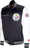 MITCHELL-&-NESS-Giubbotto-Bomber-Uomo-Nfl-Team-Origins-Varsity-Satin-Jacket-Pitste-Black/white-da-uomo