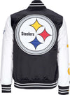 MITCHELL-&-NESS-Giubbotto-Bomber-Uomo-Nfl-Team-Origins-Varsity-Satin-Jacket-Pitste-Black/white-da-uomo
