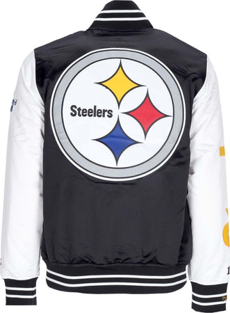 MITCHELL-&amp;-NESS-Giubbotto-Bomber-Uomo-Nfl-Team-Origins-Varsity-Satin-Jacket-Pitste-Black/white-da-uomo