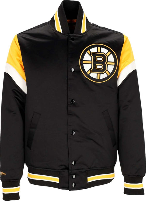 MITCHELL-&-NESS-Giubbotto-Bomber-Uomo-Nhl-Heavyweight-Satin-Jacket-Bosbru-Original-Team-Colors-da-uomo