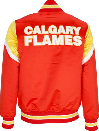 MITCHELL-&amp;-NESS-Giubbotto-Bomber-Uomo-Nhl-Heavyweight-Satin-Jacket-Calfla-Original-Team-Colors-da-uomo