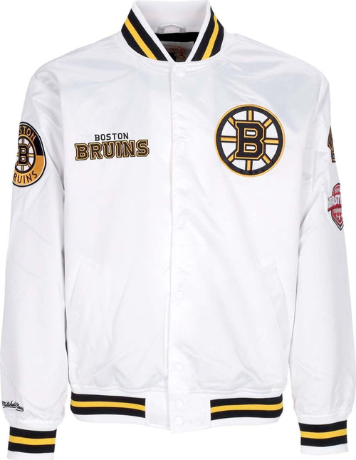MITCHELL-&-NESS-Giubbotto-Bomber-Uomo-Nhl-Hometown-Lw-Satin-Jacket-Bosbru-White-da-uomo