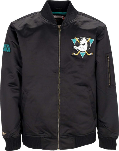 MITCHELL-&-NESS-Giubbotto-Bomber-Uomo-Nhl-Lightweight-Satin-Bomber-Anaduc-Black-da-uomo
