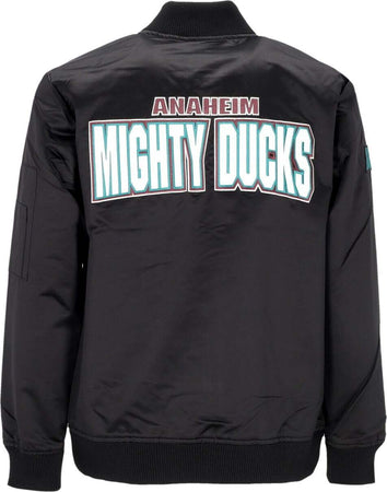 MITCHELL-&amp;-NESS-Giubbotto-Bomber-Uomo-Nhl-Lightweight-Satin-Bomber-Anaduc-Black-da-uomo
