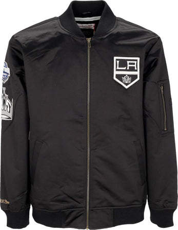 MITCHELL-&amp;-NESS-Giubbotto-Bomber-Uomo-Nhl-Lightweight-Satin-Bomber-Loskin-Black-da-uomo
