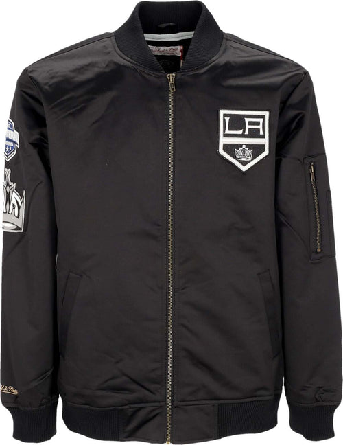 MITCHELL-&-NESS-Giubbotto-Bomber-Uomo-Nhl-Lightweight-Satin-Bomber-Loskin-Black-da-uomo