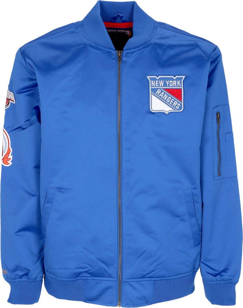 MITCHELL-&-NESS-Giubbotto-Bomber-Uomo-Nhl-Lightweight-Satin-Bomber-Neyran-Blue-da-uomo