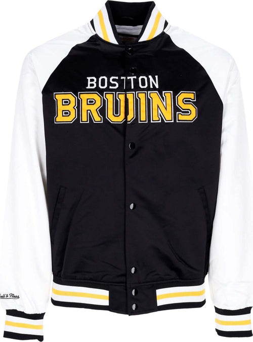 MITCHELL-&-NESS-Giubbotto-Bomber-Uomo-Nhl-Primetime-Lw-Satin-Jacket-Bosbru-Black-da-uomo