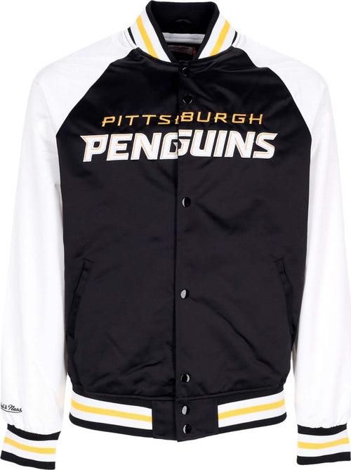 MITCHELL-&-NESS-Giubbotto-Bomber-Uomo-Nhl-Primetime-Lw-Satin-Jacket-Pitpen-Black-da-uomo