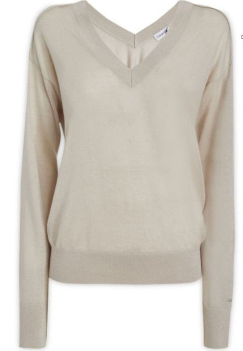 calvin klein MAGLIA LYOCELL WOOL V-NECK SWEATER da donna