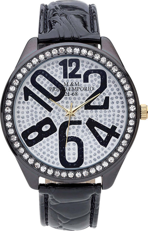 M&m Primo Emporio Orologio Donna Crystal Summer 1012n Analogico Orologio Da Polso Nero Cinturino in Pelle Con Quadrante Tondo E Swarovski Numeri Grandi Moda/Donna/Orologi/Orologi da polso Milano Fashion Watch - Marcianise, Commerciovirtuoso.it