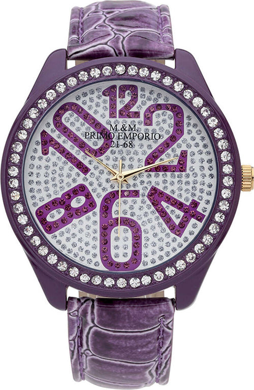 M&m Primo Emporio Orologio Donna Crystal Summer 1012p Orologio Cinturino in Pelle Viola Quadrante Tondo Con Swarovski Analogico Numeri Grandi Moda/Donna/Orologi/Orologi da polso Milano Fashion Watch - Marcianise, Commerciovirtuoso.it
