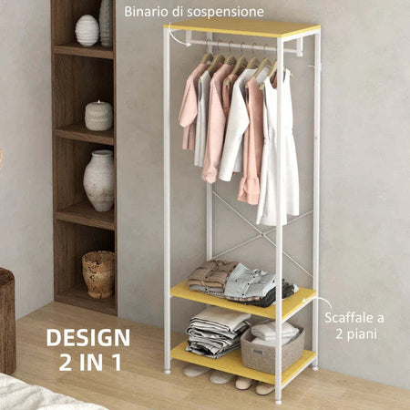 Mobile-Appendiabiti-2-in-1-con-Ripiano-a-2-Livelli,-in-Acciaio-e-Truciolato,-60x40x167.5-cm-DC2837-474V00NDDC2