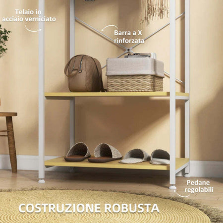 Mobile-Appendiabiti-2-in-1-con-Ripiano-a-2-Livelli,-in-Acciaio-e-Truciolato,-60x40x167.5-cm-DC2837-474V00NDDC2