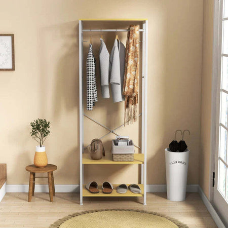 Mobile-Appendiabiti-2-in-1-con-Ripiano-a-2-Livelli,-in-Acciaio-e-Truciolato,-60x40x167.5-cm-DC2837-474V00NDDC2