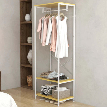 Mobile-Appendiabiti-2-in-1-con-Ripiano-a-2-Livelli,-in-Acciaio-e-Truciolato,-60x40x167.5-cm-DC2837-474V00NDDC2