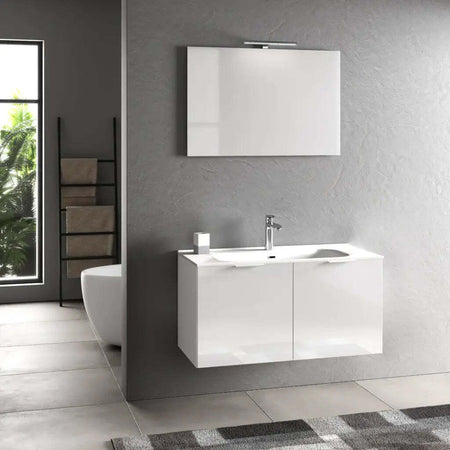 Mobile Bagno 100cm Sospeso Con 2 Ante e Specchio con Lampada Casa e cucina/Bagno/Mobili da bagno/Mobiletti con lavabo Shopbagno.it - Roma, Commerciovirtuoso.it