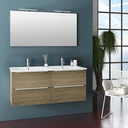 Mobile Bagno 120cm Sospeso Con Quattro Cassetti Lavabo Doppia Vasca Specchio E Doppia Lampada Casa e cucina/Bagno/Mobili da bagno/Mobiletti con lavabo Shopbagno.it - Roma, Commerciovirtuoso.it