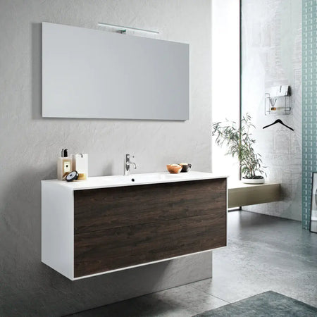 Mobile Bagno 120cm Sospeso Due Cassetti e Specchio Con Lampada Testa di Moro