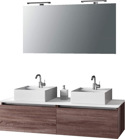 Mobile Bagno 140cm Con Doppio Lavabo, Base Con Cassetto, Specchio E Lampada Casa e cucina/Bagno/Mobili da bagno/Mobiletti con lavabo Shopbagno.it - Roma, Commerciovirtuoso.it