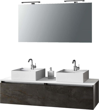 Mobile Bagno 140cm Con Doppio Lavabo, Base Con Cassetto, Specchio E Lampada Casa e cucina/Bagno/Mobili da bagno/Mobiletti con lavabo Shopbagno.it - Roma, Commerciovirtuoso.it