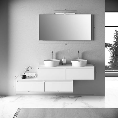 Mobile Bagno 160cm Con Doppio Lavabo, 4 Basi Con Cassetti E Specchio Con Lampada Casa e cucina/Bagno/Mobili da bagno/Mobiletti con lavabo Shopbagno.it - Roma, Commerciovirtuoso.it