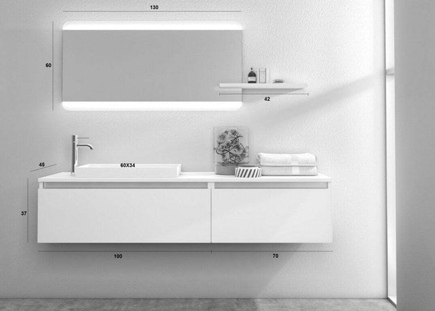 Mobile Bagno 170cm Sospeso, Due Cassetti, Lavabo, Specchio LED Integrato e Mensola Casa e cucina/Bagno/Mobili da bagno/Mobiletti con lavabo Shopbagno.it - Roma, Commerciovirtuoso.it