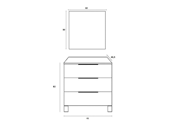 Mobile Bagno 60cm a Terra Con Tre Cassetti e Specchio