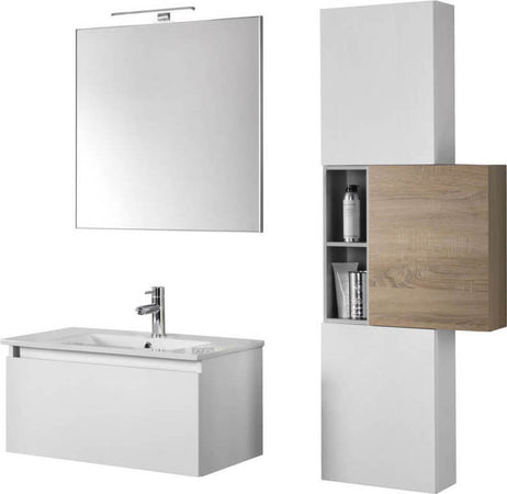 Mobile Bagno 70cm Sospeso Cassetto, Colonna Pensile, Vano a Giorno, Specchio E Lampada Casa e cucina/Bagno/Mobili da bagno/Mobiletti con lavabo Shopbagno.it - Roma, Commerciovirtuoso.it